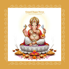 Illustration of Lord Ganesha Celebrating Ganesh Chaturthi with Offerings and Décor