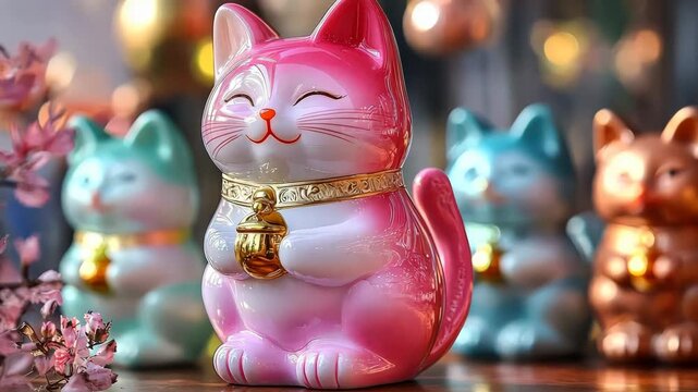 ceramic maneki neko figurine. Selective focus. holiday.