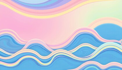 Pastel rainbow waves, cheerful seamless pattern, whimsical ocean design,  cheerful,  yellow