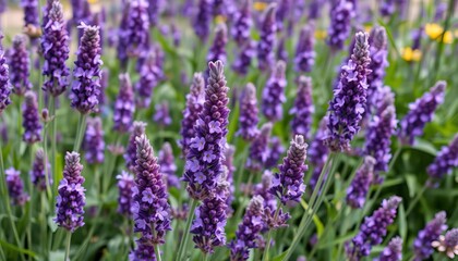 Purple lavender flowers blooming profusely in a lush garden, lavender,   summer flowers