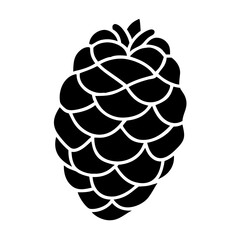 Black silhouette of a pine cone illustration-Stylized black silhouette of a single pine cone with detailed overlapping scales, symbolizing forest nature, winter, and holiday decoration.