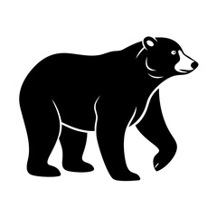Black bear silhouette walking on white background-Simple black and white illustration of a bear in profile view, standing and walking forward, isolated wildlife animal vector graphic.