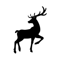 Standing reindeer silhouette icon for Christmas-Black silhouette of a reindeer with antlers lifting one front leg, symbolizing winter wildlife, festive holiday themes, and Christmas decor. © MDMizanur