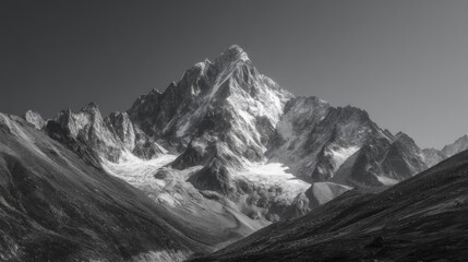 Obraz premium Monochromatic Majesty: Dramatic Mountainscape in Stark Black and White Tones