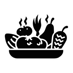 Steaming Vegetables Silhouette in Bowl Icon-Black silhouette of assorted steaming vegetables in a bowl, ideal for food, cooking, healthy eating, and vegetarian-themed graphics.