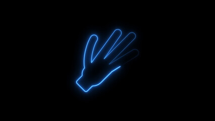 Blue neon hand gesture illustration showing four fingers with a dark black background