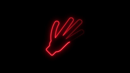 Glowing red neon hand sign performing the vulcan salute gesture on a black backdrop