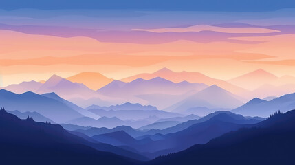 Sunset Ridge Silhouette with Layered Blue and Purple Mountain Views