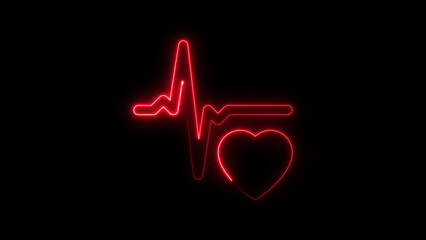 Glowing neon red heartbeat design against a dark black backdrop displaying health and vitality