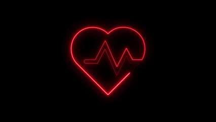 Neon heartbeat symbol representing cardiovascular health and medical diagnostics on black background