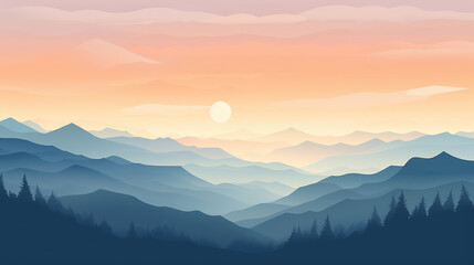 Sunset Ridge Silhouette with Layered Blue and Purple Mountain Views