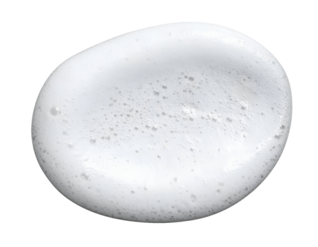 Oval white foamy cream texture blob with bubbles on isolated white background