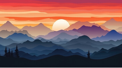 Sunset Ridge Silhouette with Layered Blue and Purple Mountain Views