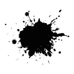 Grunge Black Ink Splatter on White Background-High-contrast black ink splatter with scattered drops and rough edges, perfect for grunge textures, design overlays, or art projects.