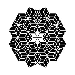 Geometric Hexagonal Cube Pattern in Black-Black and white abstract geometric pattern featuring interlocking cube shapes arranged in a symmetrical hexagonal design, ideal for backgrounds or decoration