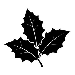 Black and white silhouette of holly leaves icon-Simple vector illustration of three holly leaves in black and white, symbolizing Christmas, winter decoration, and festive tradition.