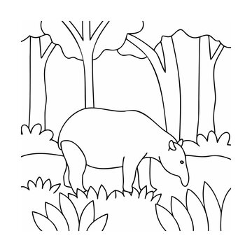 tapir forest scene coloring page clip art preview
