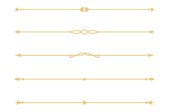 Set of Vintage decorative golden lines. text dividers. Gold line border. Lines separators, Borders, Vintage dividers, Underline elements. Vector illustration