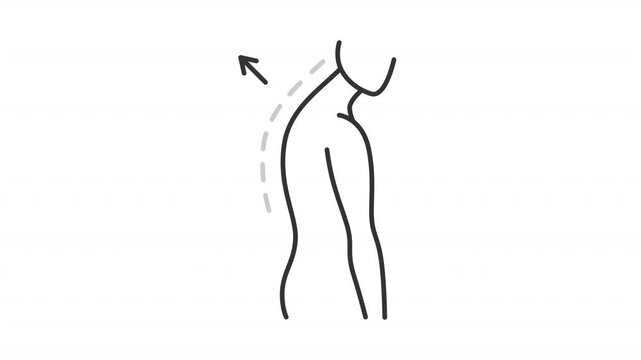 Thoracic kyphosis line animation. Back health animated icon. Moving arrow. Dotted line showing up. Phone posture, therapy. Outline element on white background. HD video with alpha channel