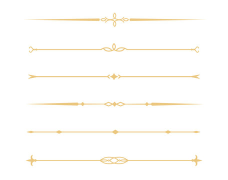 Set of Vintage decorative golden lines. text dividers. Gold line border. Lines separators, Borders, Vintage dividers, Underline elements. Vector illustration