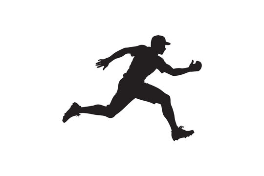 Silhouette of a baseball player diving to catch a ball isolated on white background showcasing athleticism sportsmanship and the dynamic action of the game perfect