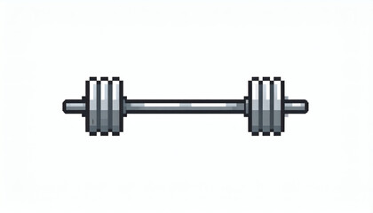 8-bit retro pixel style barbell isolated on white background vintage fitness pixel art classic gaming inspired design illustration