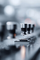 Precision meets technology. Industrial automation concept.  Modern machinery assembling components. High tech, engineering. Use for innovation, future.
