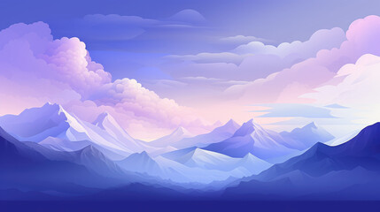 Illustration of Mountain Landscape with Snow-Covered Peaks at Sunset