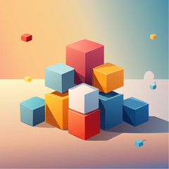 Obraz premium layered cubes and shadows, deep perspective, soft glow