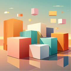 Fototapeta premium layered cubes and shadows, deep perspective, soft glow