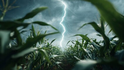 Lightning strike above cornfield