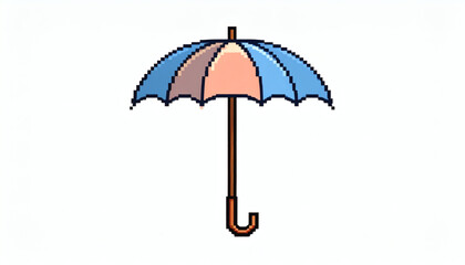 8-bit retro pixel style umbrella isolated on white background vintage rainy day pixel art classic gaming inspired design illustration