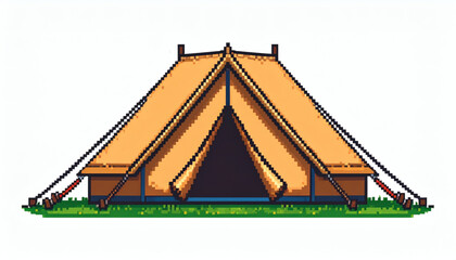 8-bit retro pixel tent isolated on white background vintage camping gear pixel art outdoor adventure illustration