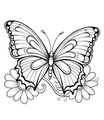 Flying butterfly in flower coloring page
