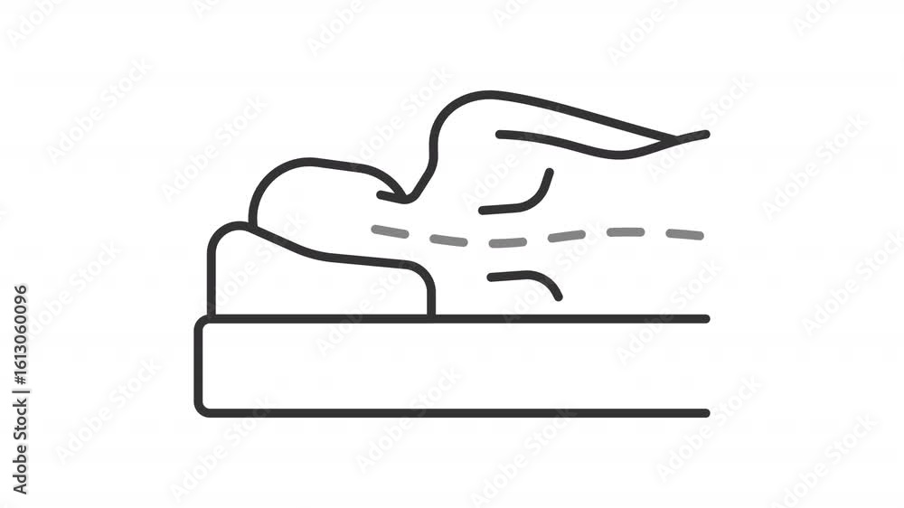 Poster incorrect sleeping position line animation. sleep health animated icon. blinking dotted line. moving