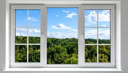 White window overlooking a lush landscape