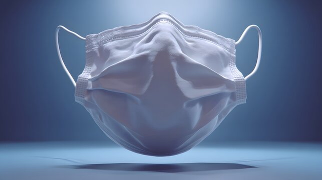 A three-dimensional model of a white face mask. - Powered by Adobe