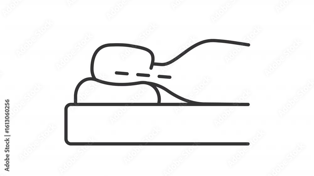 Poster correct sleeping position line animation. sleep posture animated icon. lying down person, comfort. d