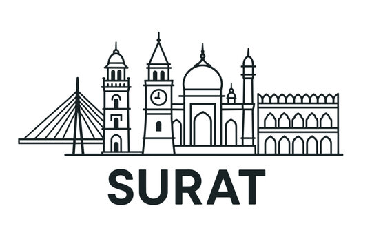 Surat city skyline with iconic buildings and landmarks
