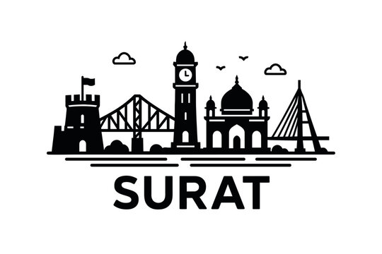 Surat city skyline with iconic buildings and landmarks