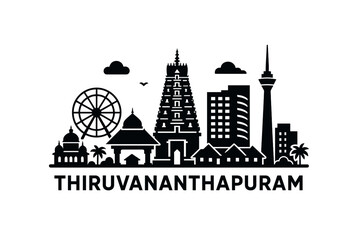 Fototapeta premium Thiruvananthapuram city skyline with iconic buildings and landmarks