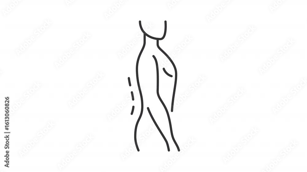 Poster correct posture line animation. healthy spine animated icon. dotted line showing up. breathing perso