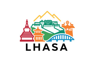 Fototapeta premium Lhasa city skyline with iconic buildings and landmarks