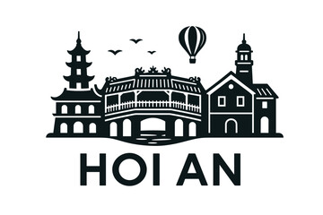 Naklejka premium Hoi An city skyline with iconic buildings and landmarks