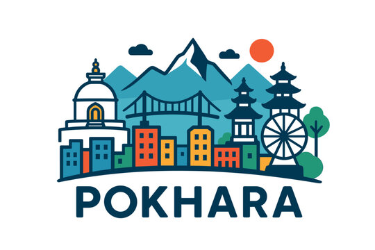 Pokhara city skyline with iconic buildings and landmarks