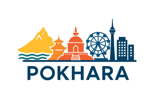 Pokhara city skyline with iconic buildings and landmarks
