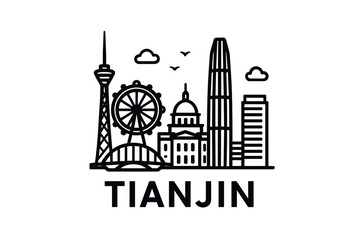 Obraz premium Tianjin city skyline with iconic buildings and landmarks