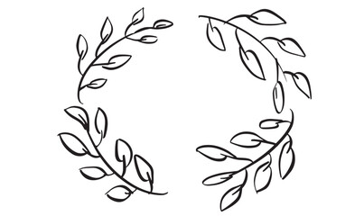 Leaf plant flower blossom nature black color drawing frame circle round design floral border template mockup spring autumn season flora organic wedding tree card herbal product shape leaf plant draw