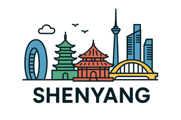 Fototapeta premium Shenyang city skyline with iconic buildings and landmarks