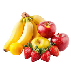 Fresh assortment of vibrant fruits on transparent background showcasing healthy eating options.